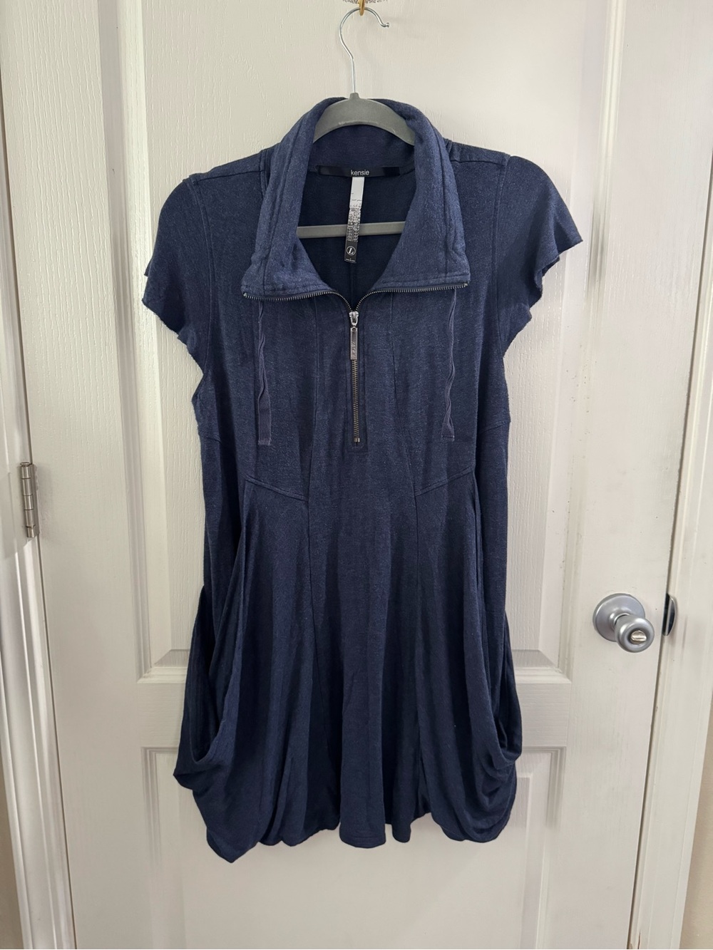 Kensie Navy Zip-Front Short Sleeve Mini Dress